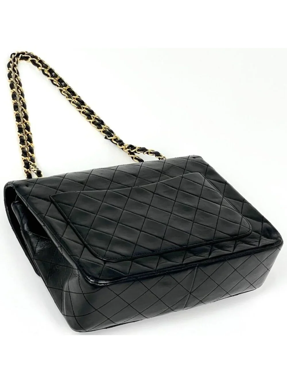 Chanel Quilted Double Flap Chain Shoulder Bag CC Logo Leather Black